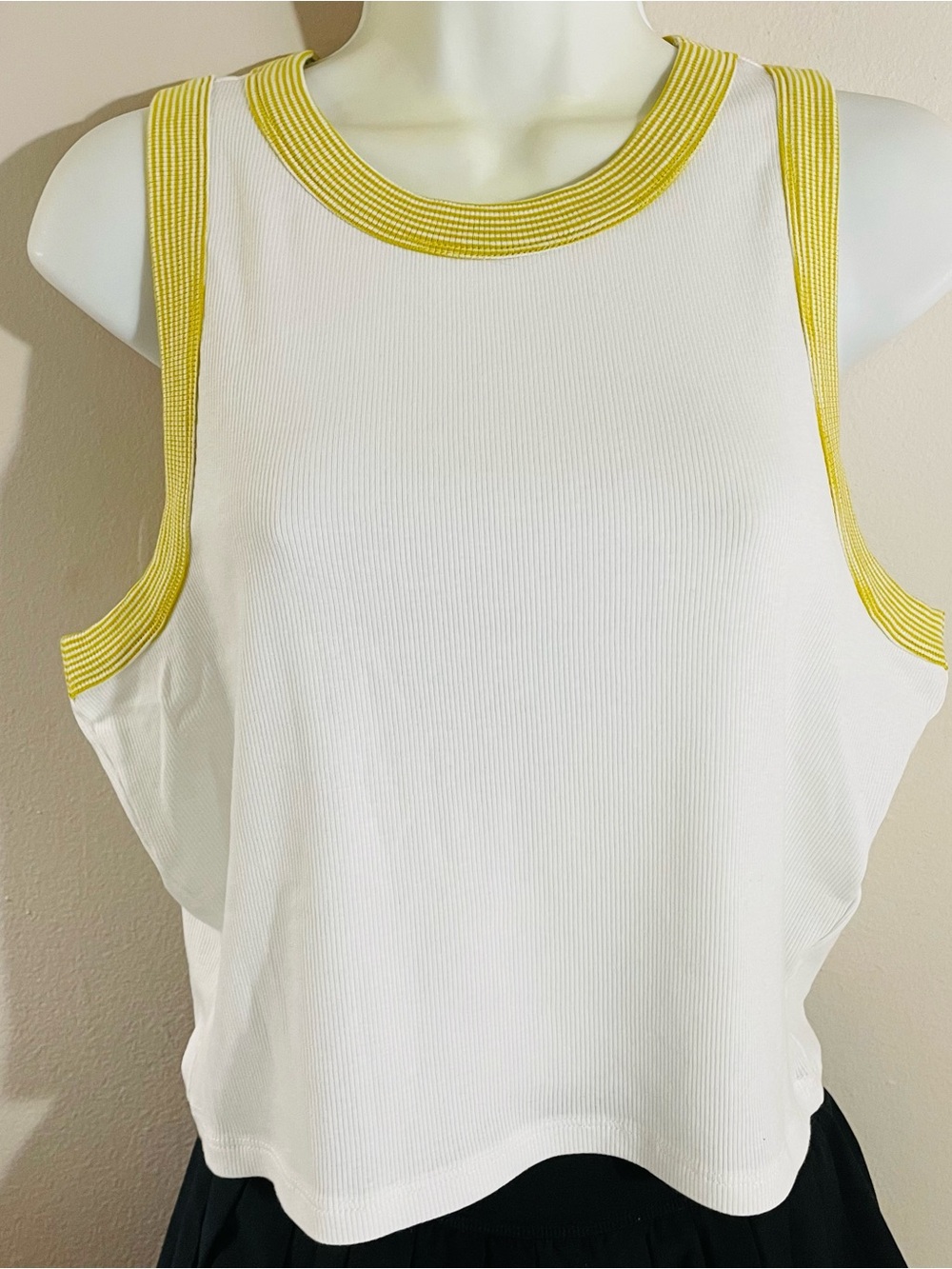 Madewell White Ribbed Tank with Yellow Trim Sz Large NWOT
